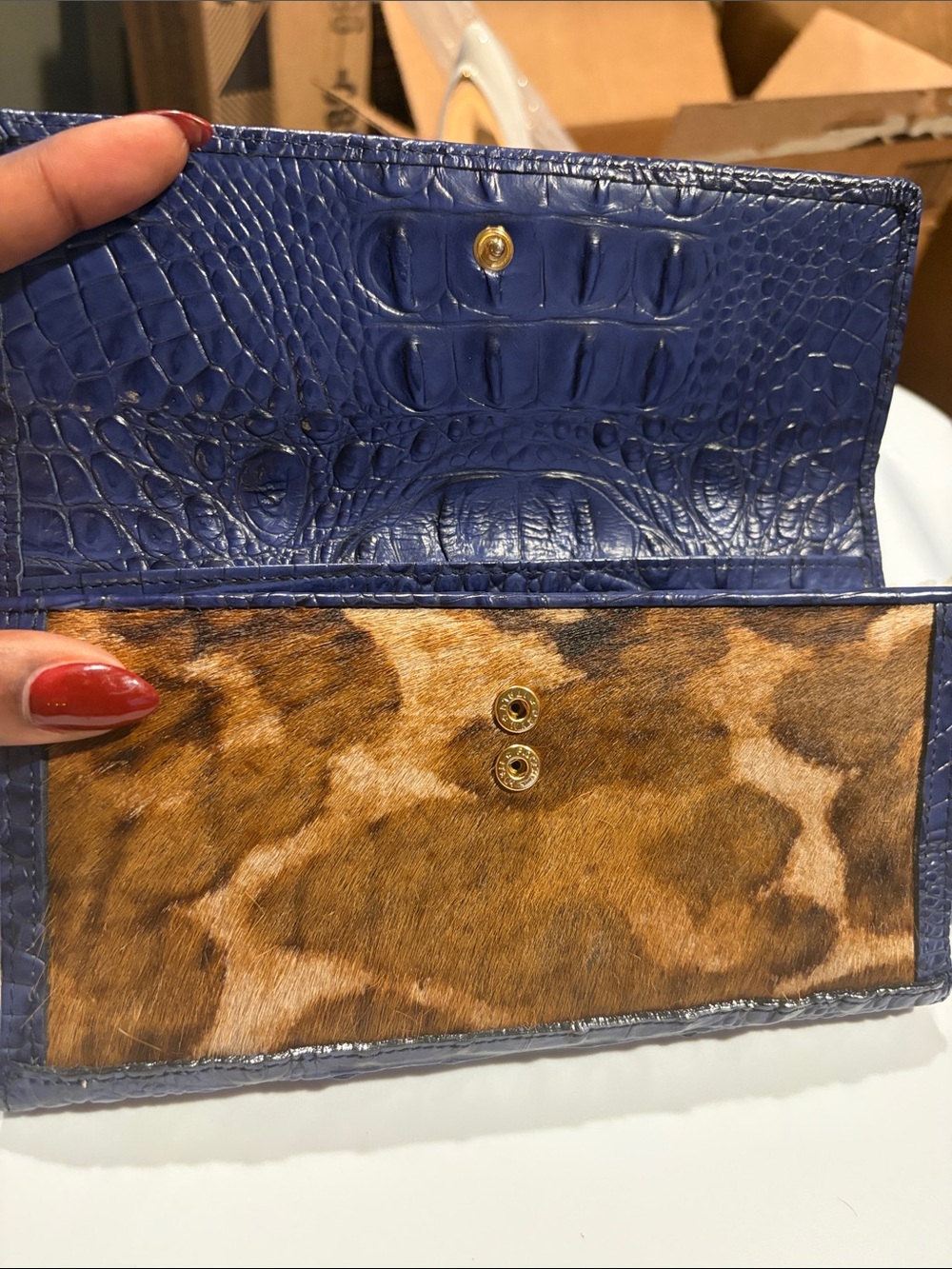 Brahmin wallet. Blue leather and fur. New with tags - Picture 2 of 7